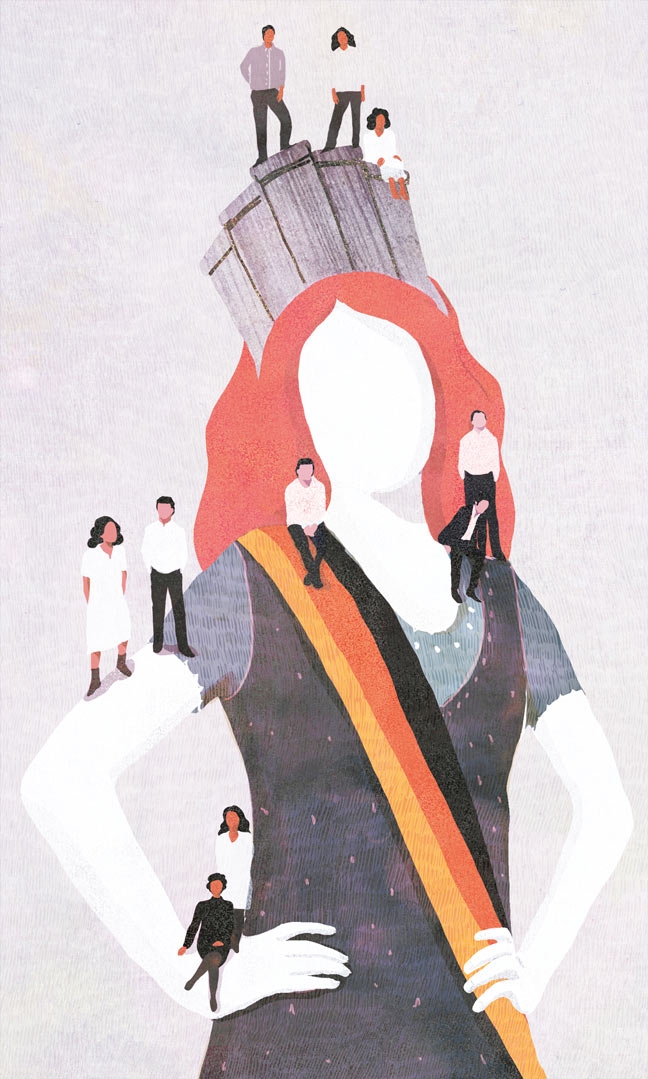 yasmine gateau, illustration, editorial illustration, le monde, fiers de l'est, allemagne de l'est, miss allemagne
