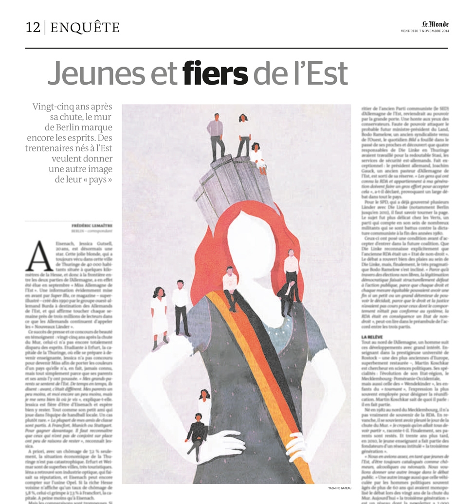 yasmine gateau, le monde, illustration, editorial illustration, jeunes et fiers de l'Est, miss, allemagne de l'est