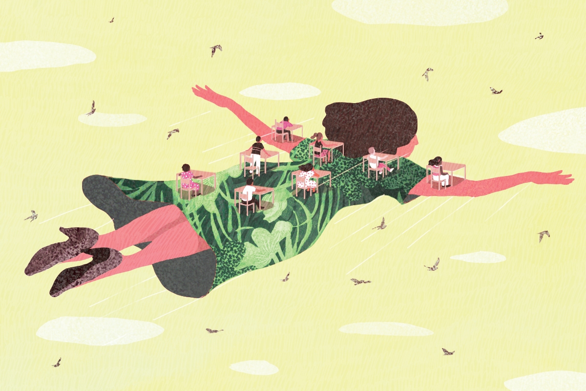 medium, bright, yasmine gateau, illustration, editorial illustration, flight, education, digital classroom, teacher