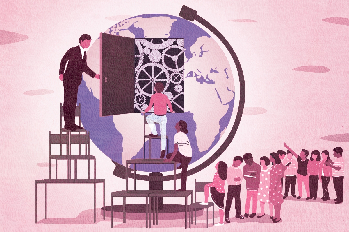 medium, bright, yasmine gateau, illustration, editorial illustration, world, education, digital classroom, teacher