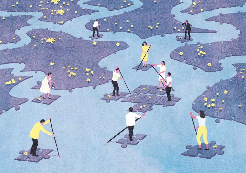 yasmine gateau, illustration, I2D, mutualisations, editorial illustration, water, rivière, river, puzzle