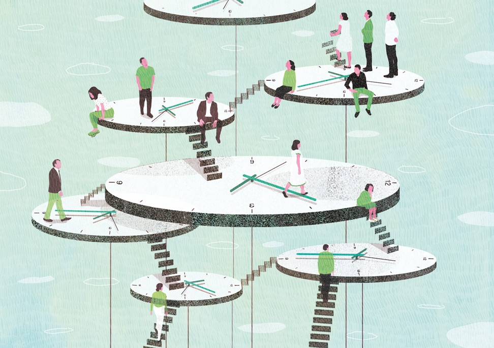yasmine gateau, illustration, I2D, mutualisations, editorial illustration, temps, horloges, voyage dans le temps, clocks, time travel