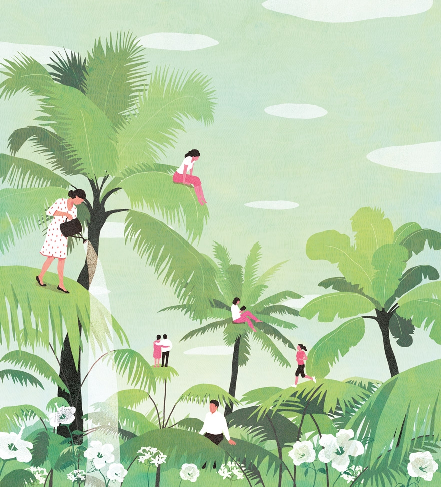 yasmine gateau, illustration, notre temps psycho, editorial illustration, palmiers, palms