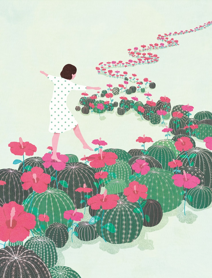 yasmine gateau, illustration, notre temps psycho, editorial illustration, cactus, fleurs
