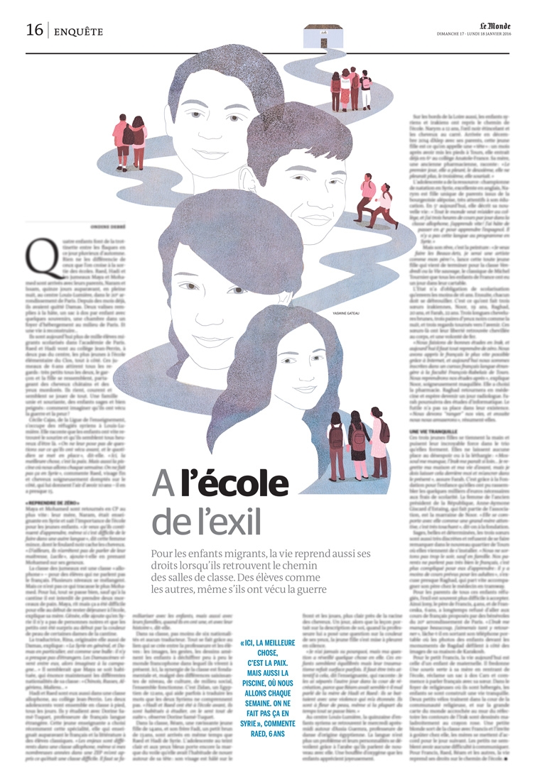 le monde, yasmine gateau, migrants, école, illustration