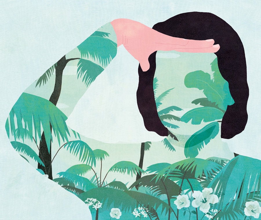 illustration, yasmine gateau, retraite, argent et placements, palmiers
