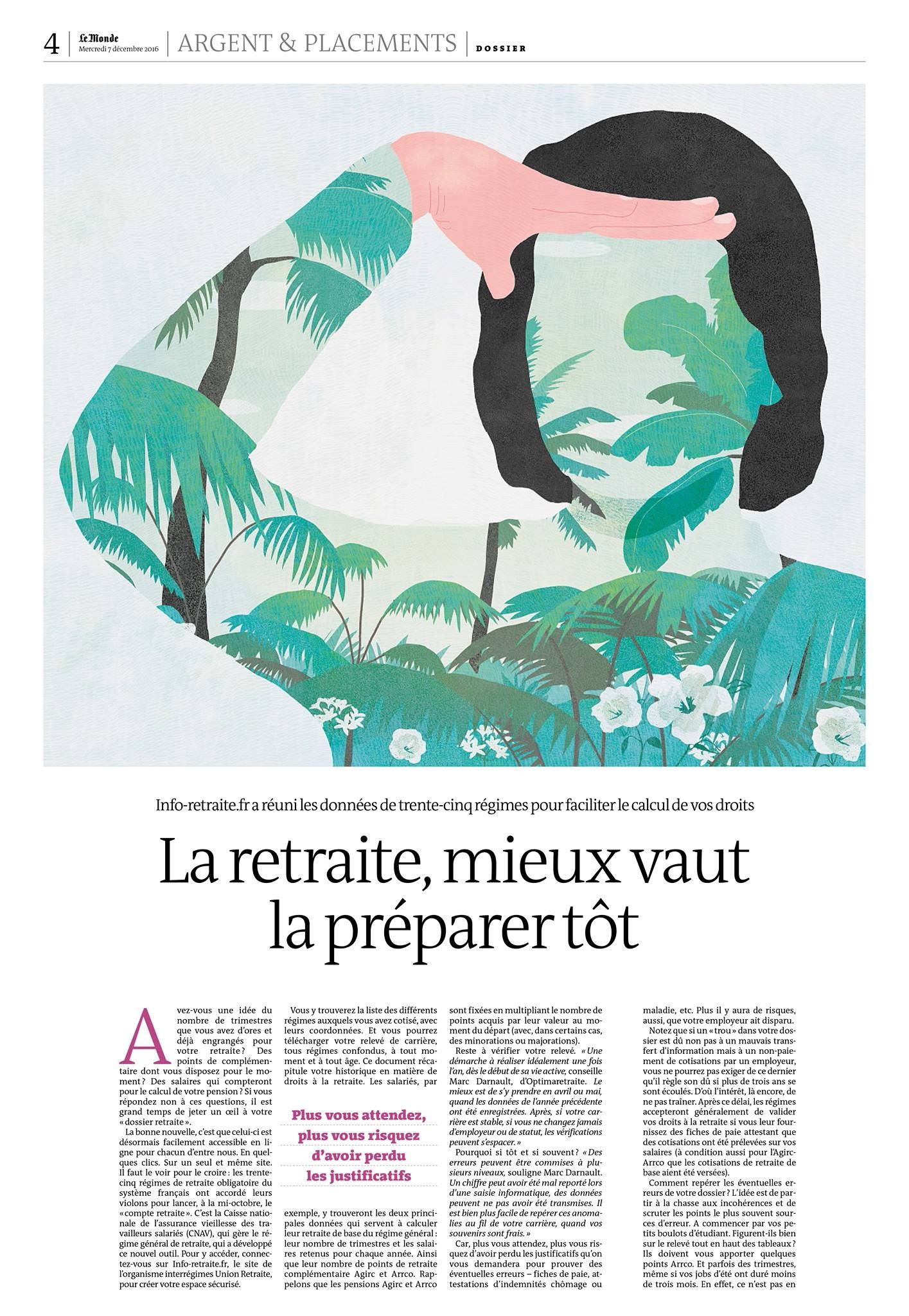 illustration, yasmine gateau, retraite, argent et placements, palmiers