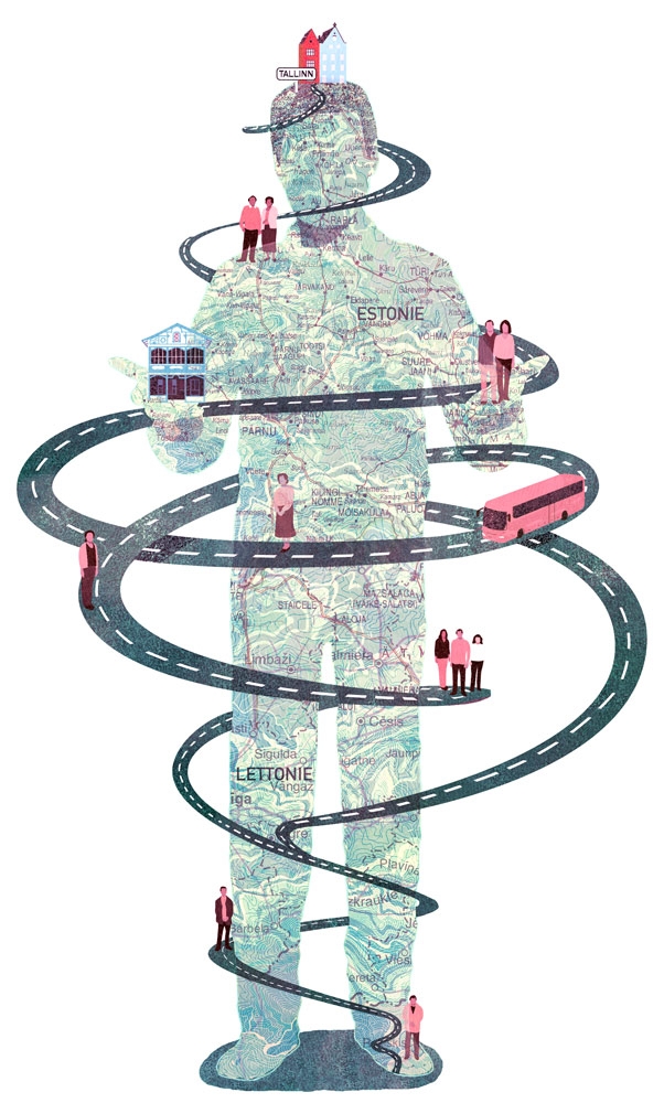 yasmine gateau, illustration, le monde, europe, baltes, cartographie