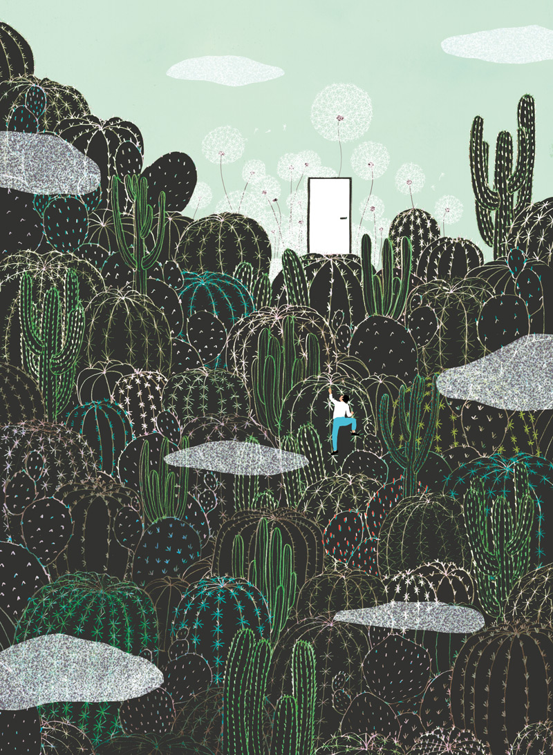 yasmine gateau, illustration, editorial illustration, cactus, escalade, illustre boutique