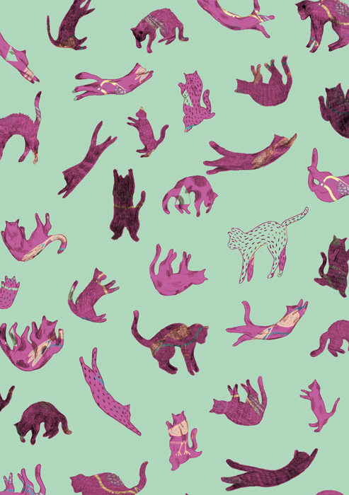 yasmine gateau, illustration, chute de chats, cats fall, pattern