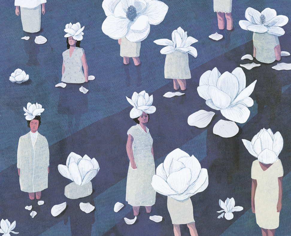 yasmine gateau, illustration, editorial illustration, citrus, femmes victimes, fleurs, dahlias