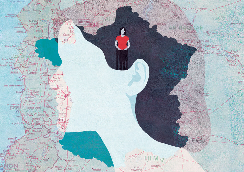 yasmine gateau, illustration, editorial illustration, causette, réfugiés, syrie, france, map